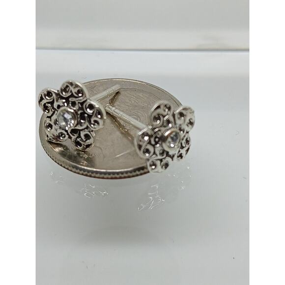 Vintage Estate Jewelry NOS .925 Sterling Silver Clear AB Crystal Flower Earrings - Picture 5 of 8